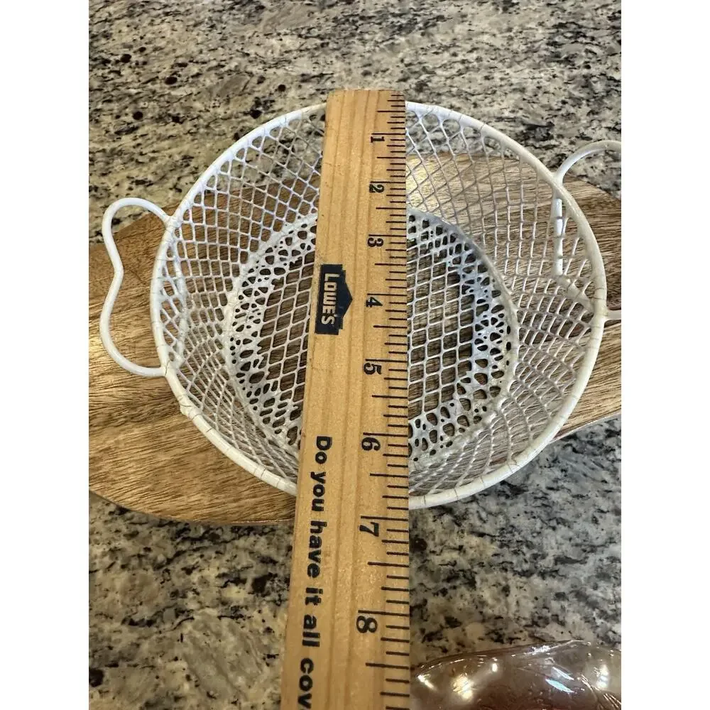 White Farmhouse Wire Mesh Round Basket Lightweight 7” Heart Handles